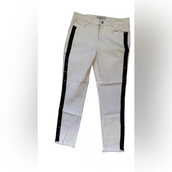 Libby Edelman White/Blk Sequin Skinny Jean side 8 - Picture 4 of 5